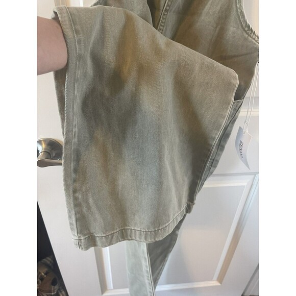 NWT Zenana Denim Washed Knot Strap Relaxed Fit Overalls green M wide leg cropped - Picture 6 of 8